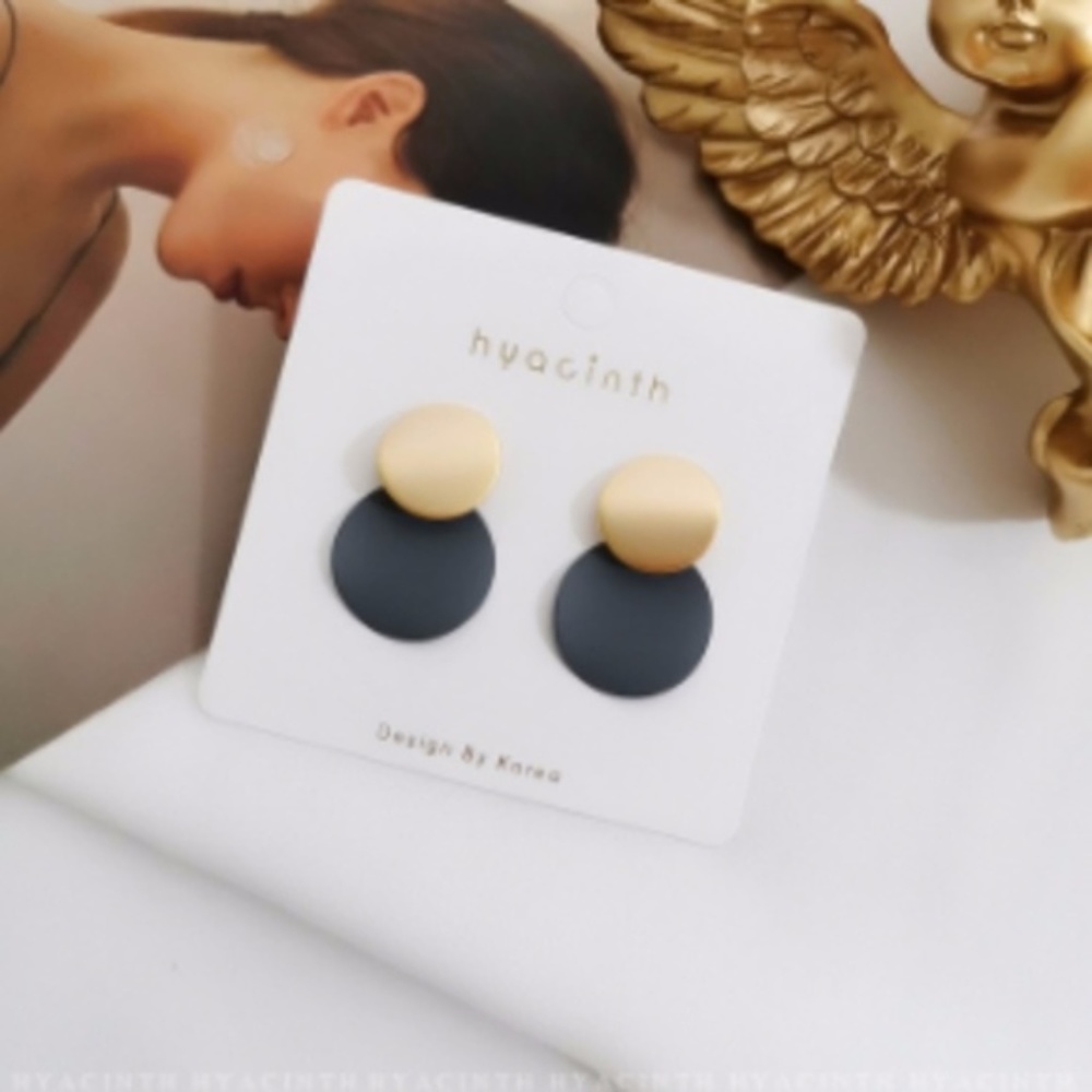 Gold Sterling Silver Post Drop Earrings Dark Gray